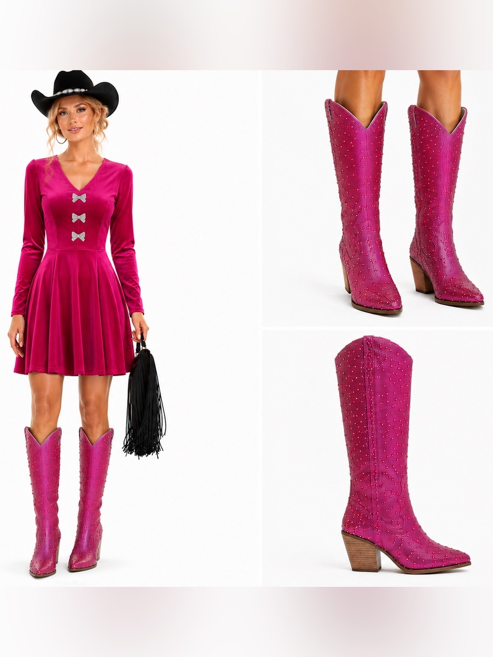Matisse Pink Rhinestone Nashville Embellished Tall Western Boots Snip Toe 8